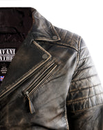 STEDMAN MENS BIKER VINTAGE DISTRESSED LEATHER JACKET- BLACK/TAN