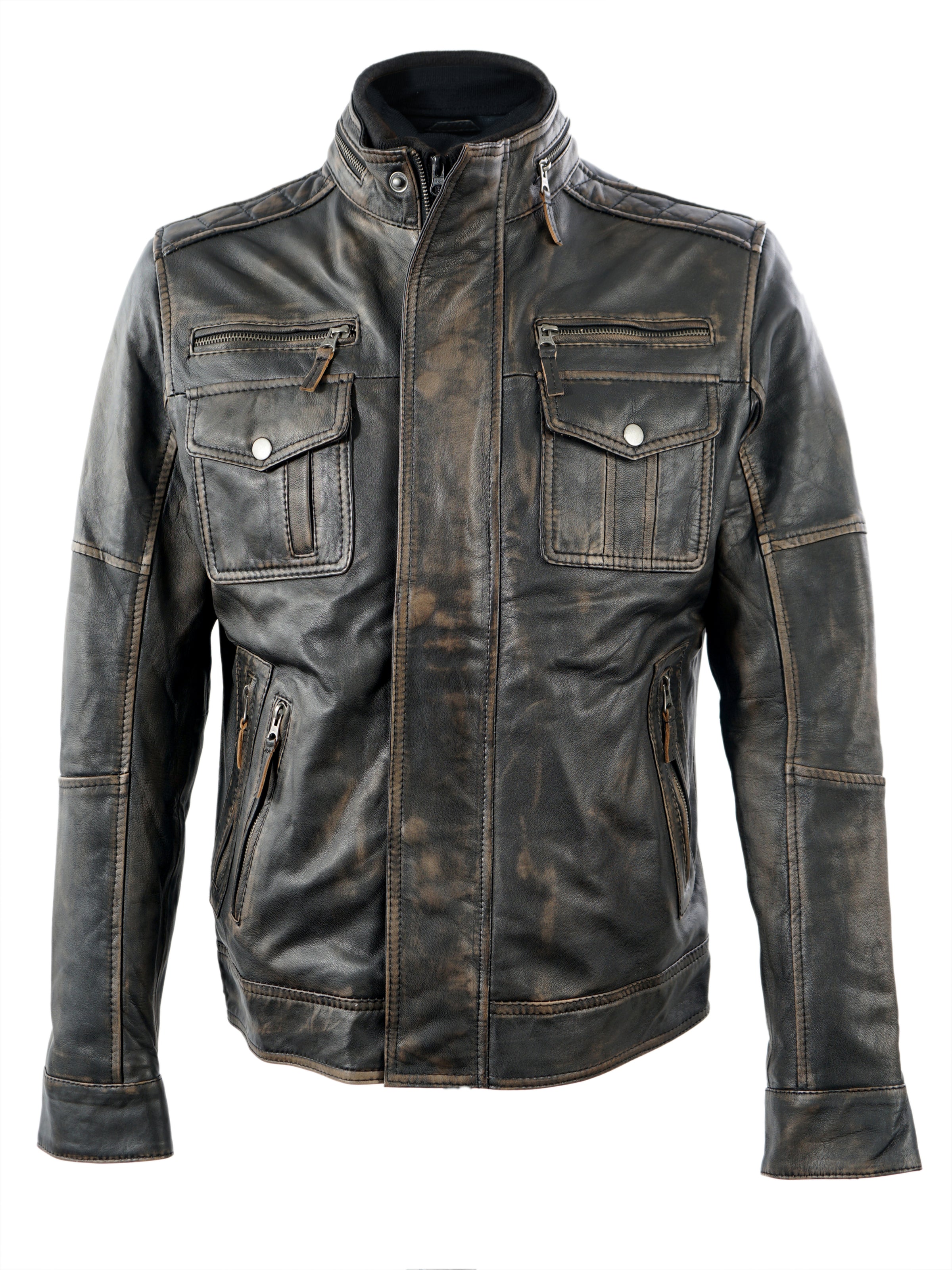 Mens distressed deals leather biker jacket